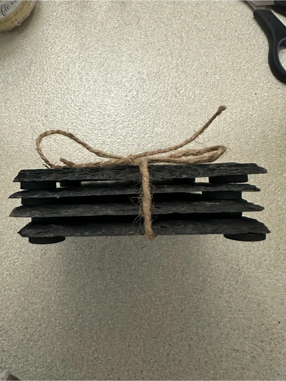 Set of 4 Natural Black Slate Square Drink Coasters with Chipped Edges